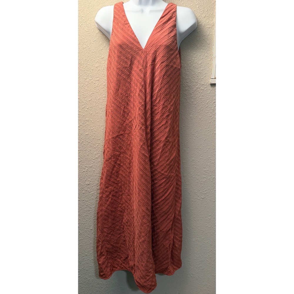 Everlane Womens Size 8 Terracotta Rust Textured Stripe V-Neck Maxi Dress